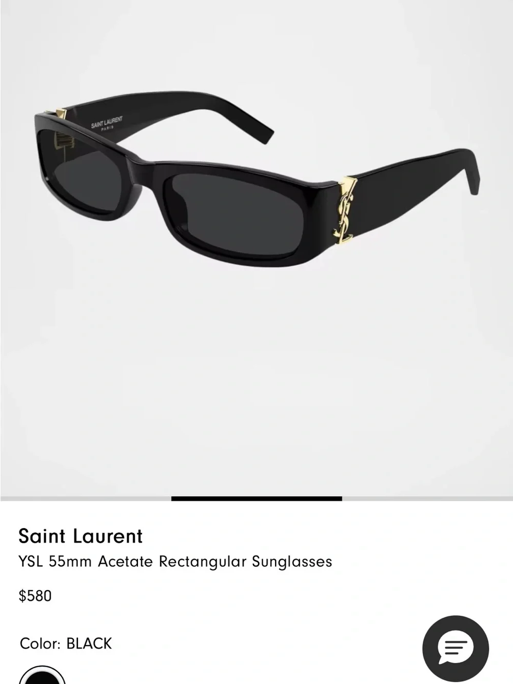 Saint Laurent Glossy Black Rectangular Sunglasses with Gold YSL Logo